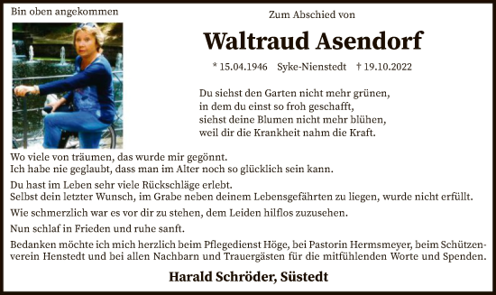 Traueranzeige von Waltraud Asendorf von SYK