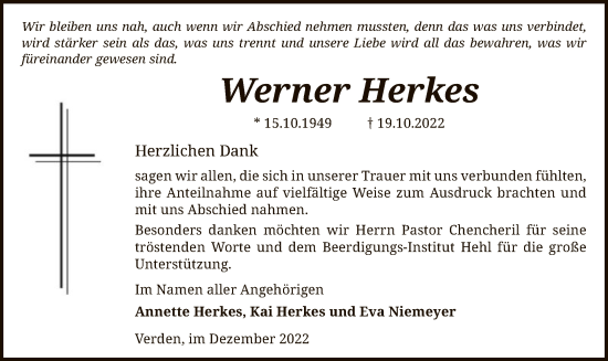 Traueranzeige von Werner Herkes von SYK