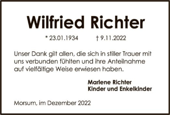 Traueranzeige von Wilfried Richter von SYK