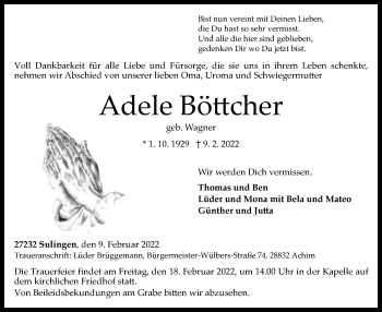 Traueranzeige von Adele Böttcher von SYK