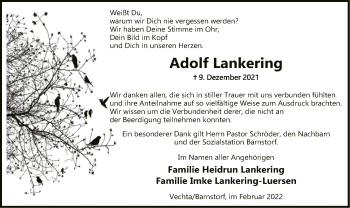 Traueranzeige von Adolf Lankering von SYK