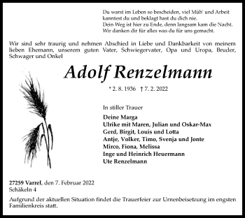 Traueranzeige von Adolf Renzelmann von SYK