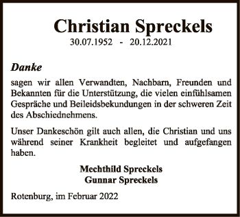 Traueranzeige von Christian Spreckels von SYK