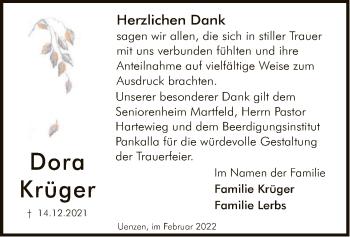 Traueranzeige von Dora Krüger von SYK