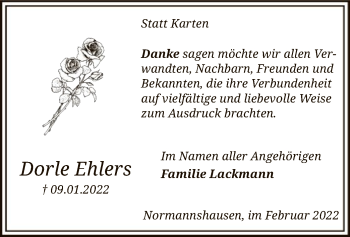 Traueranzeige von Dorle Ehlers von SYK