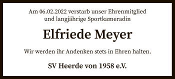 Traueranzeige von Elfriede Meyer von SYK