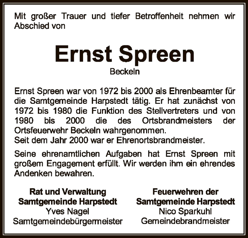  Traueranzeige für Ernst Spreen vom 24.02.2022 aus SYK