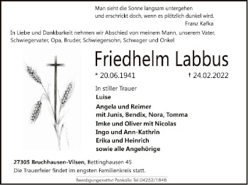 Traueranzeige von Friedhelm Labbus von SYK