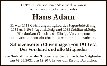 Traueranzeige von Hans Adam von SYK