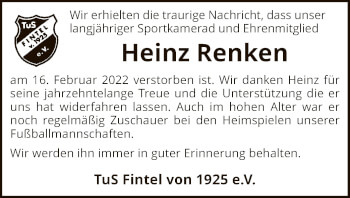 Traueranzeige von Heinz Renken von SYK