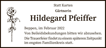 Traueranzeige von Hildegard Pfeiffer von SYK