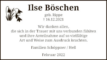 Traueranzeige von Ilse Böschen von SYK