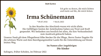 Traueranzeige von Irma Schünemann von SYK