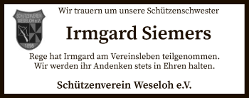 Traueranzeige von Irmgard Siemers von SYK