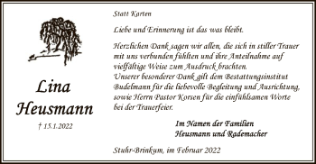 Traueranzeige von Lina Heusmann von SYK