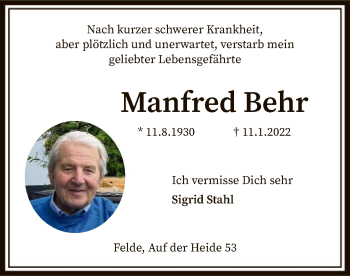 Traueranzeige von Manfred Behr von SYK