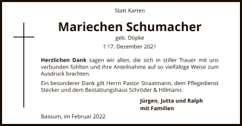 Traueranzeige von Mariechen Schumacher von SYK