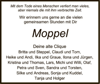 Traueranzeige von Moppel  von SYK