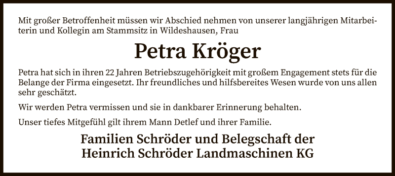  Traueranzeige für Petra Kröger vom 08.02.2022 aus SYK