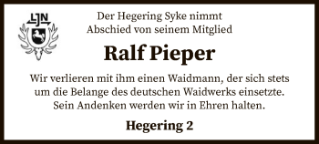 Traueranzeige von Ralf Pieper von SYK