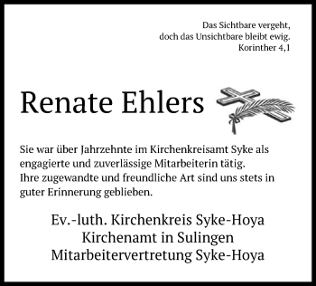 Traueranzeige von Renate Ehlers von SYK