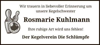 Traueranzeige von Rosmarie Kuhlmann von SYK