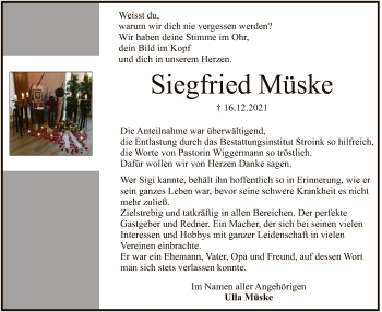 Traueranzeige von Siegfried Müske von SYK