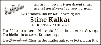 Traueranzeige von Stine Kalkar von SYK