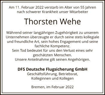 Traueranzeige von Thorsten Wehe von SYK