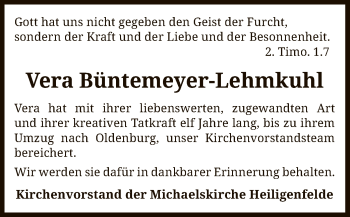 Traueranzeige von Vera Büntemeyer-Lehmkuhl von SYK