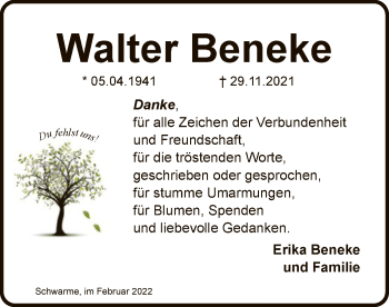 Traueranzeige von Walter Beneke von SYK