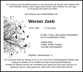 Traueranzeige von Werner Zeeb von SYK