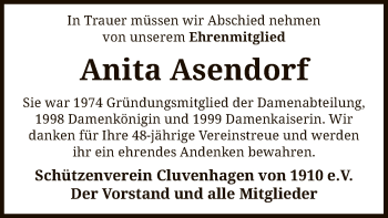 Traueranzeige von Anita Asendorf von SYK