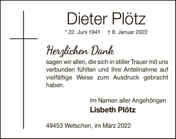 Traueranzeige von Dieter Plötz von SYK