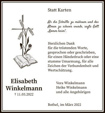 Traueranzeige von Elisabeth Winkelmann von SYK