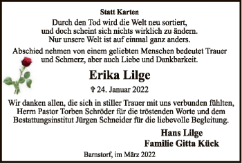 Traueranzeige von Erika Lilge von SYK