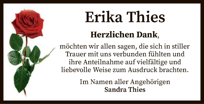  Traueranzeige für Erika Thies vom 15.03.2022 aus SYK