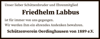 Traueranzeige von Friedhelm Labbus von SYK