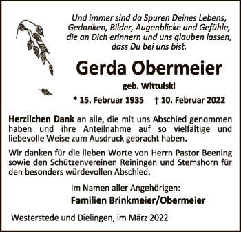 Traueranzeige von Gerda Obermeier von SYK