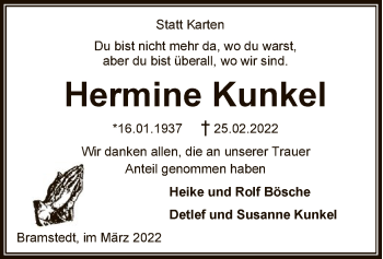 Traueranzeige von Hermine Kunkel von SYK