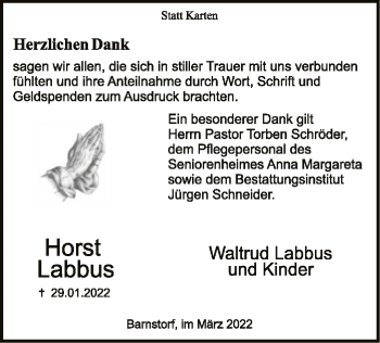 Traueranzeige von Horst Labbus von SYK