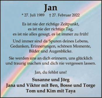 Traueranzeige von Jan  von SYK