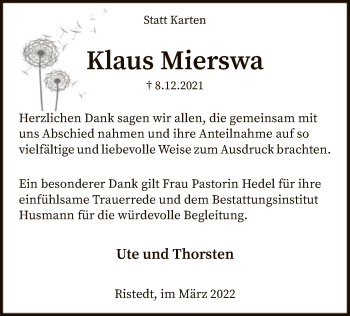 Traueranzeige von Klaus Mierswa von SYK