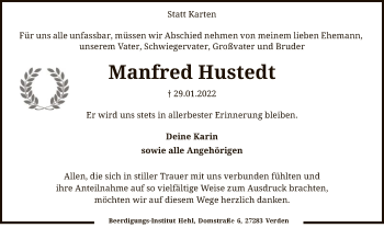 Traueranzeige von Manfred Hustedt von SYK