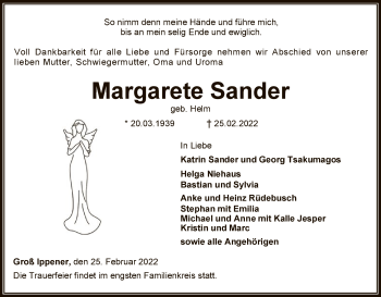 Traueranzeige von Margarete Sander von SYK
