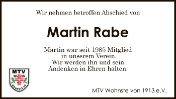 Traueranzeigen von Martin Rabe | trauer.kreiszeitung.de