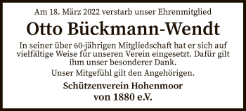 Traueranzeige von Otto Bückmann-Wendt von SYK