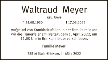 Traueranzeige von Waltraud Meyer von SYK