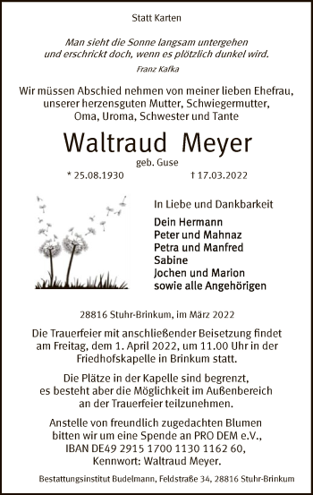 Traueranzeige von Waltraud Meyer von SYK