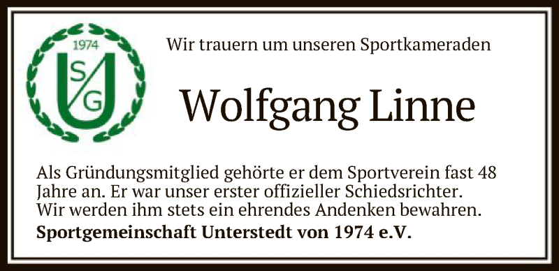  Traueranzeige für Wolfgang Linne vom 26.03.2022 aus SYK